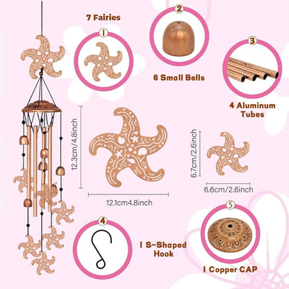 ORIGACH Starfish Wind Chimes, Metal Wind Chimes for Outside, Decor for Lawn, Patio, Home, Garden, Large Animal Wind Chime Gifts for Birthday Family & Friends