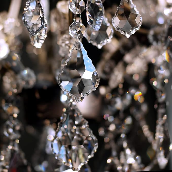 12pcs Glass Crystal Chandelier Prisms Beads Replacement, Hanging Crystals Suncatcher for Chandeliers Decoration