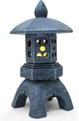 Pagoda Lantern Garden Statue with Solar Lotus Lights, Large Resin Japanese Temple Pagoda Lamp Asian Zen Outdoor Yard Decor for Landscape Patio Porch Lawn Decorations, Christmas Ornament Gift