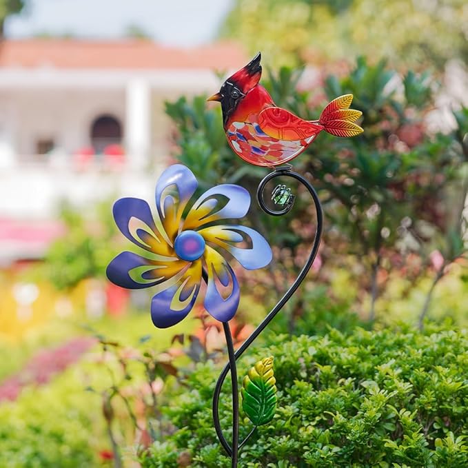 Wind Spinners Outdoor, Cardinal Wind Spinner, Kinetic Windmill with Metal Stake, Decorative Pinwheels for Lawn, Patio, Garden Decor