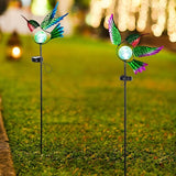 Hummingbird Solar Garden Lights with Stake 2 Pack,Bird Pathway Solar Outdoor Crackle Glass Globe Light for Garden,Walkway,Pathway,Yard,Lawn
