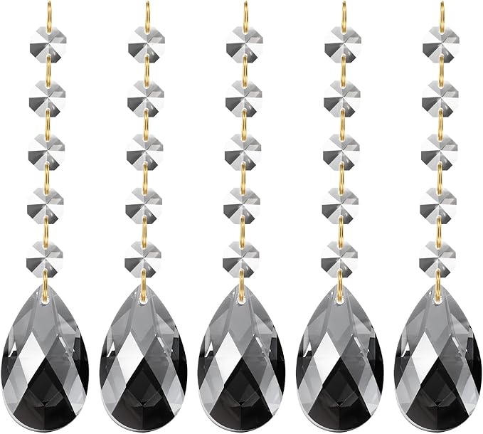 PATIKIL Teardrop Crystal Chandelier Pendants Beads, 5 Pack 135mm Length 38mm Chandelier Prisms Parts Ornaments Hanging Beads for DIY Arts Crafts Decoration, Electroplating Gray