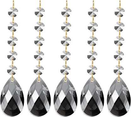 PATIKIL Teardrop Crystal Chandelier Pendants Beads, 5 Pack 135mm Length 38mm Chandelier Prisms Parts Ornaments Hanging Beads for DIY Arts Crafts Decoration, Electroplating Gray