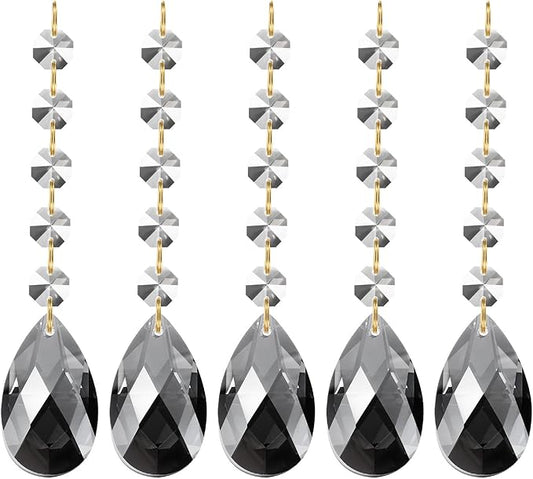 PATIKIL Teardrop Crystal Chandelier Pendants Beads, 5 Pack 135mm Length 38mm Chandelier Prisms Parts Ornaments Hanging Beads for DIY Arts Crafts Decoration, Electroplating Gray