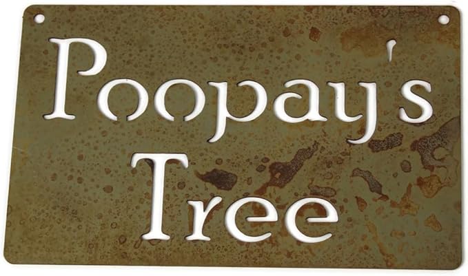 Classic Metal Garden Markers Clearance Items 20 to 33 Inches Tall (Poopay's Tree (wall hanger), Naturally Rusted)