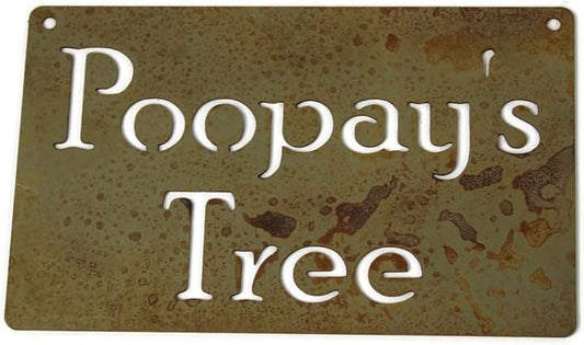 Classic Metal Garden Markers Clearance Items 20 to 33 Inches Tall (Poopay's Tree (wall hanger), Naturally Rusted)