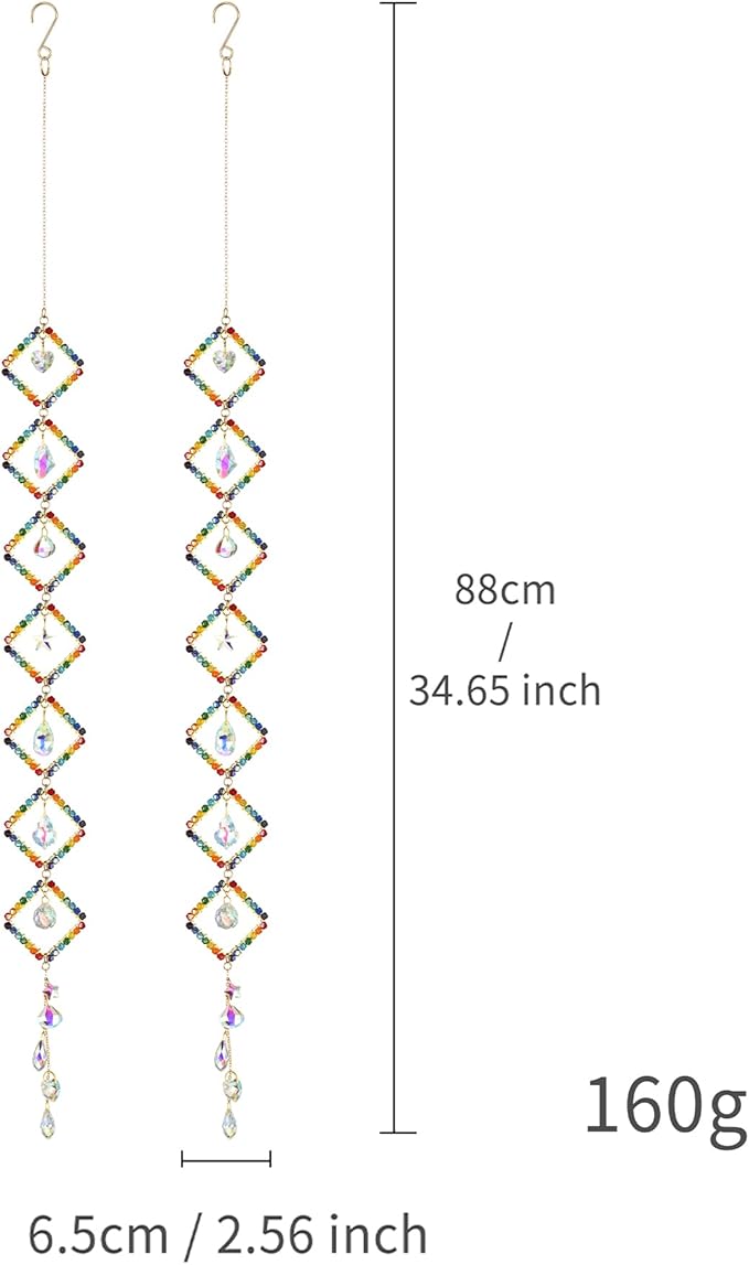 7 Chakra Crystal Light Catcher - Handwoven Sun Catcher with Geometric Metal Frames, Rainbow Maker for Windows, Garden & Balcony Decor, Rainbow Crystal Beads, 7-Tier (Jumping Colors)