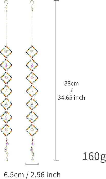 7 Chakra Crystal Light Catcher - Handwoven Sun Catcher with Geometric Metal Frames, Rainbow Maker for Windows, Garden & Balcony Decor, Rainbow Crystal Beads, 7-Tier (Jumping Colors)