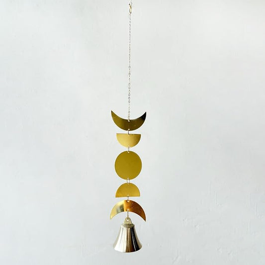 Moon Phase Wind Chimes for Window Hanging Decor,Windchime for Outdoor Garden,Gold Boho Wall Decor