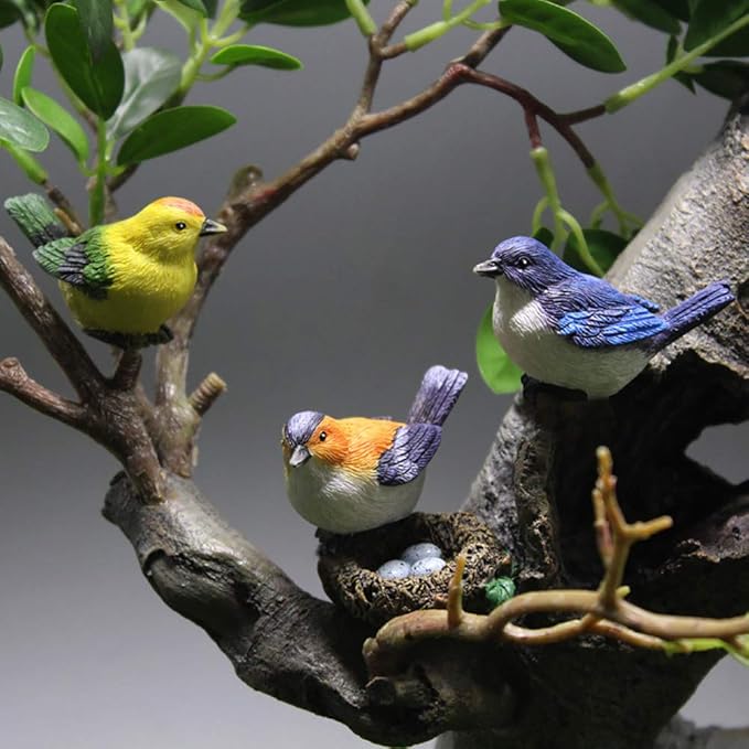 MAOMIA Miniature Bird Decorative Figurines 3 Pcs Mini Bird Figures Animal Model Toys Fairy Garden Decoration Plant Flower Pots Ornaments