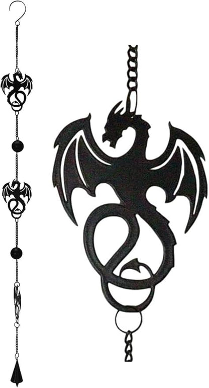 Ebros Black Coated Steel Metal Wyverex Alchemy Folklore Dragon Wall Hanging Wind Chime with Beads 38" L Home and Patio Decor Medieval Fantasy Dungeons and Dragons Mobile Noisemaker