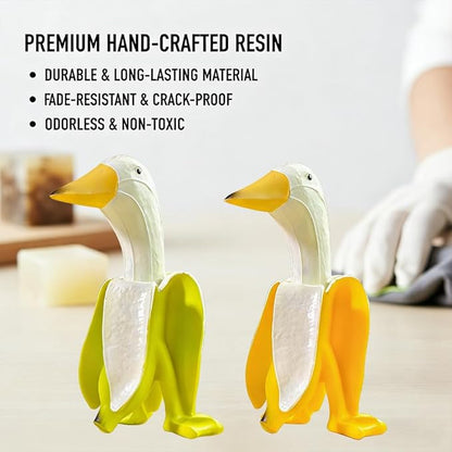 Resin Duck Figurines, Yellow and Green, 3 Inch Decorative Garden Statues, 2-Pack Whimsical Banana Duck Ornaments for Desk, Patio, Office