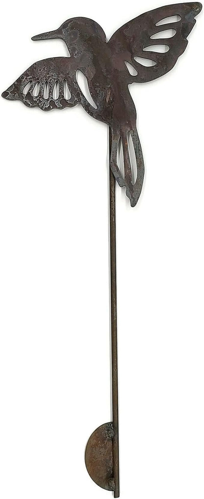 Animal Wildlife Style Steel Rustic or Powder Coated Metal Yard Stake (Hummingbird 20" Tall Including Stake, Naturally Rusted)
