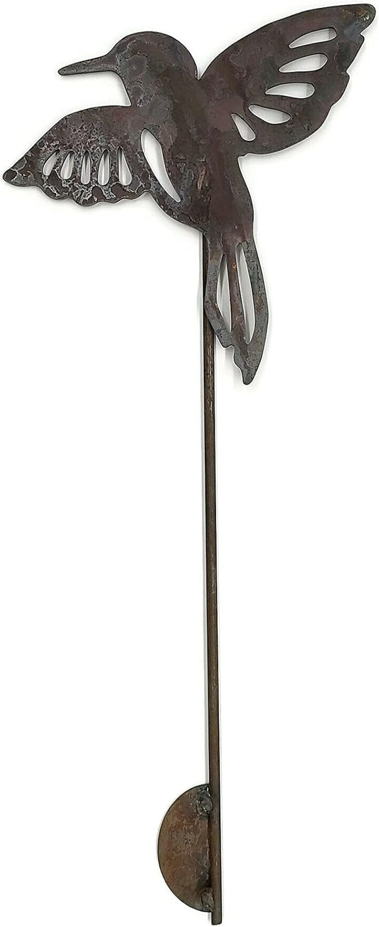 Animal Wildlife Style Steel Rustic or Powder Coated Metal Yard Stake (Hummingbird 20" Tall Including Stake, Naturally Rusted)