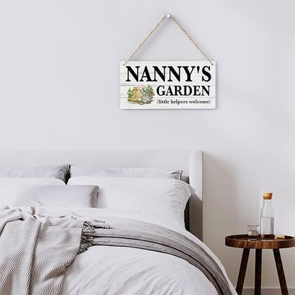 Nanny Gifts Outdoor Garden Wooden Sign Decor, Indoor Garden Decoration Hanging Signs 12x6 Inches, Outdoor Porch Yard Wall Art Decor Sign, Mother's Day Gifts Birthday Gift for Mom Grandma