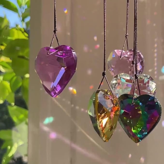 Colorful Heart Crystals Suncatcher Hanging Sun Catcher with Chain Pendant Ornament for Window Home Garden Christmas Day Party Wedding Decoration (White)