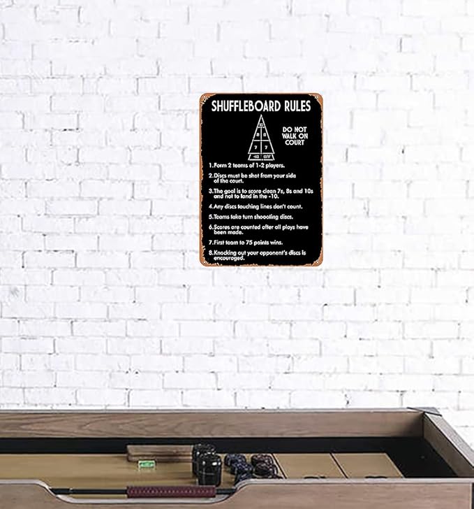 SHUFFLEBOARD BLACK New Metal Signage Wall Rules in Real LifeInteresting Rules Signs for Indoor and Outdoor 8×12 Inches