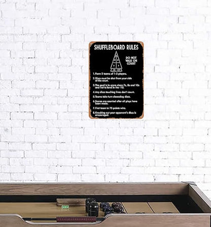 SHUFFLEBOARD BLACK New Metal Signage Wall Rules in Real LifeInteresting Rules Signs for Indoor and Outdoor 8×12 Inches