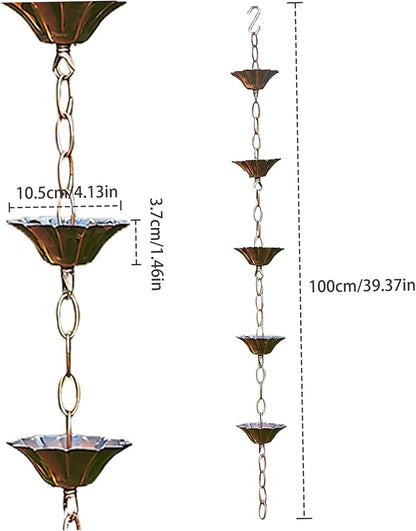 Rain Chain Copper Imitation for Gutters 3.3ft with 5 Cups Easy Install Catcher Outside Courtyards Replacement Downspout A