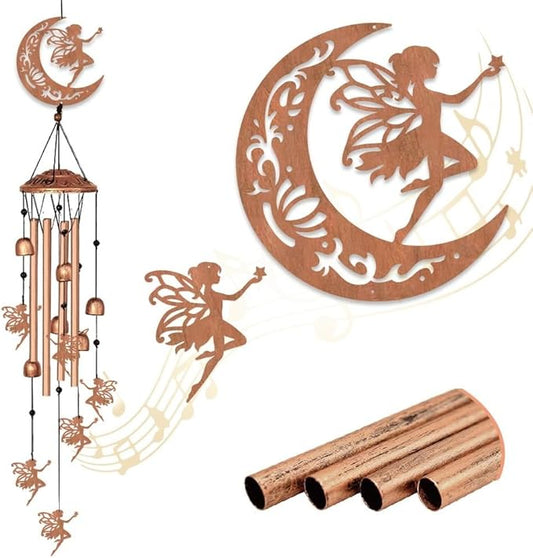INFUNLY Fairies Wind Chimes for Outside 5.5"×5.4" Metal Windchime with Moon Pattern Aluminum Tube Wind Chime with Bells Fairies Windchime Tubes Memorial Wind Bell for Garden Decor Housewarming Gifts