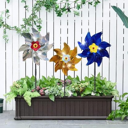Sparkly Reflective Pinwheels with Stakes, Wind Spinners Outdoor Bird Scare Devices, Foil Pin Wheel Holographic Whirl Windmill for Yard Garden Decor Garden Wind Spinner 6 Packs - Blue