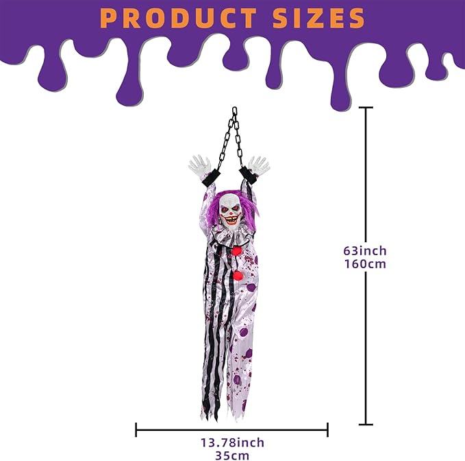 Kendane Halloween Decorations Outdoor and Indoor,Scary Halloween Animatronics Clown,Hanging Clown with Light-Up Eyes and Creepy Sound,Party Decorations for Yard Lawn,Haunted House Decor