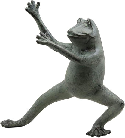 Ebros Gift Verdi Green Aluminum Metal Whimsical Tai Chi Kung Fu Frog Garden Statue Zen Feng Shui Martial Arts Frogs Home Garden Patio Pool Decorative Sculpture (Horse Stance)