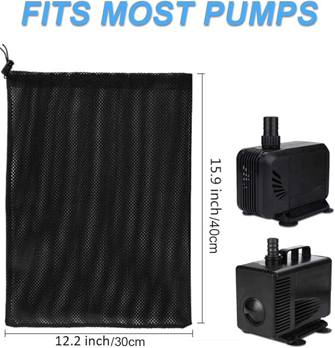 Pond Pump Filter Bag, 12.2"x 15.9" 2 Pack Drawstring Pond Mesh Pump Barrier Bags for Pool Biofilters Aquarium Filtration, Protection Cover from Needles Leaves Hair for Outdoor Fountain
