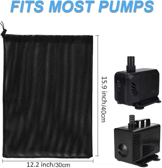 Pond Pump Filter Bag, 12.2"x 15.9" 2 Pack Drawstring Pond Mesh Pump Barrier Bags for Pool Biofilters Aquarium Filtration, Protection Cover from Needles Leaves Hair for Outdoor Fountain