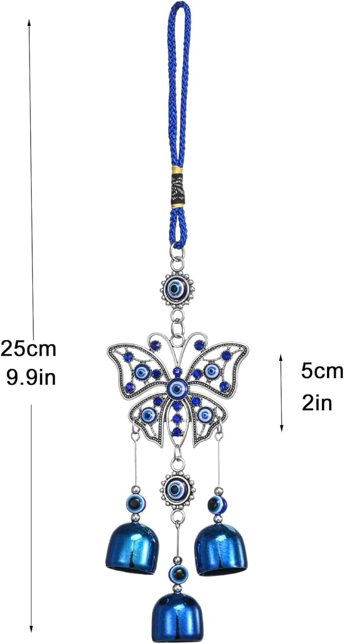 Creative Handmade Alloy Wind Chime Evil Eye Butterfly Sunflower Talisman Pendant Handmade Good Luck Charm, Car Kitchen Home Garden Patio Office (1pc Butterfly Blue Eye)
