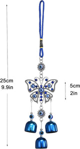 Creative Handmade Alloy Wind Chime Evil Eye Butterfly Sunflower Talisman Pendant Handmade Good Luck Charm, Car Kitchen Home Garden Patio Office (1pc Butterfly Blue Eye)