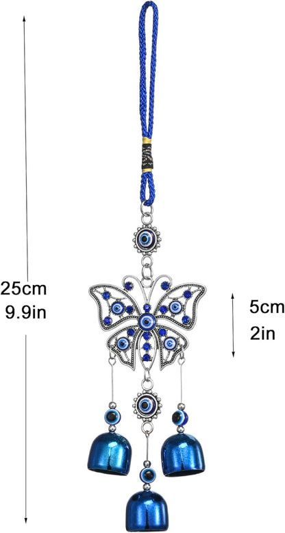 Creative Handmade Alloy Wind Chime Evil Eye Butterfly Sunflower Talisman Pendant Handmade Good Luck Charm, Car Kitchen Home Garden Patio Office (1pc Butterfly Blue Eye)