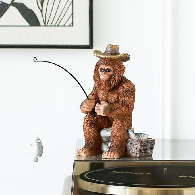 Bigfoot Statue - Bigfoot Fishing Resin Figures 7.2 Inches, Sasquatch Gifts. Bigfoot Decoration is Suitable for Outdoor and Indoor Decor. Garden Bigfoot Decor Father's Day