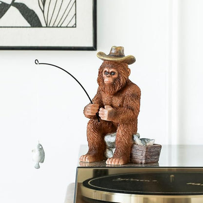 Bigfoot Statue - Bigfoot Fishing Resin Figures 7.2 Inches, Sasquatch Gifts. Bigfoot Decoration is Suitable for Outdoor and Indoor Decor. Garden Bigfoot Decor Father's Day