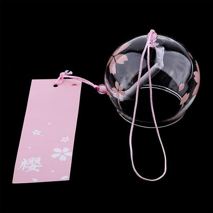 Japanese Wind Chimes, Set of 3 Glass Windchime Wind Bells Flower Painted Pattern, Garden Patio Hanging Decoration
