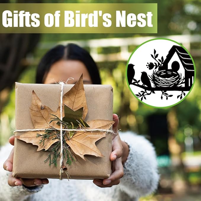SUPERDANT A Bird's Nest on Branch Metal Garden Decor Birdie's Home Outdoor Garden Ornament Black Silhouette Outdoor Decor Animal Yard Stakes Decorative Metal Wall Art for Lawn Patio Gift for Gardeners