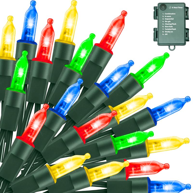 Christmas String Lights 2 Pack - 18ft 50 LED Multicolor 8 Modes Waterproof