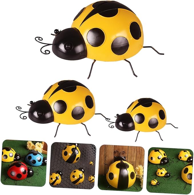 LIOOBO 3pcs Garden Ladybug Decorations Iron Ladybug Ornament Simulated Decors for Room Decor
