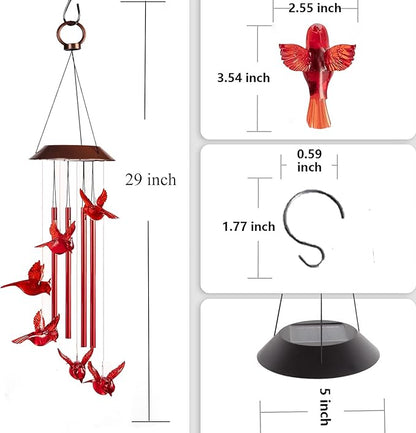 Cardinal Solar Wind Chimes for Outside, Solar Powered Chime Light, Cardinal Wind Chimes for Loss of Loved One,LED Windchimes Outdoor Cardinal Gifts for Home Garden Decor