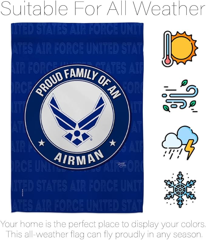 Proud Family Airman Garden Flag - Armed Forces Air Force USAF United State American Military Veteran Retire Official - House Decoration Banner Small Yard Gift Double-Sided Made in USA 13 X 18.5