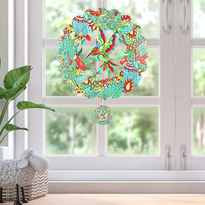 3D Hummingbird Wind Spinner Outdoor Garden Decor, 12 Inch, Stainless Steel Metal Hanging Sculpture for Patio Yard