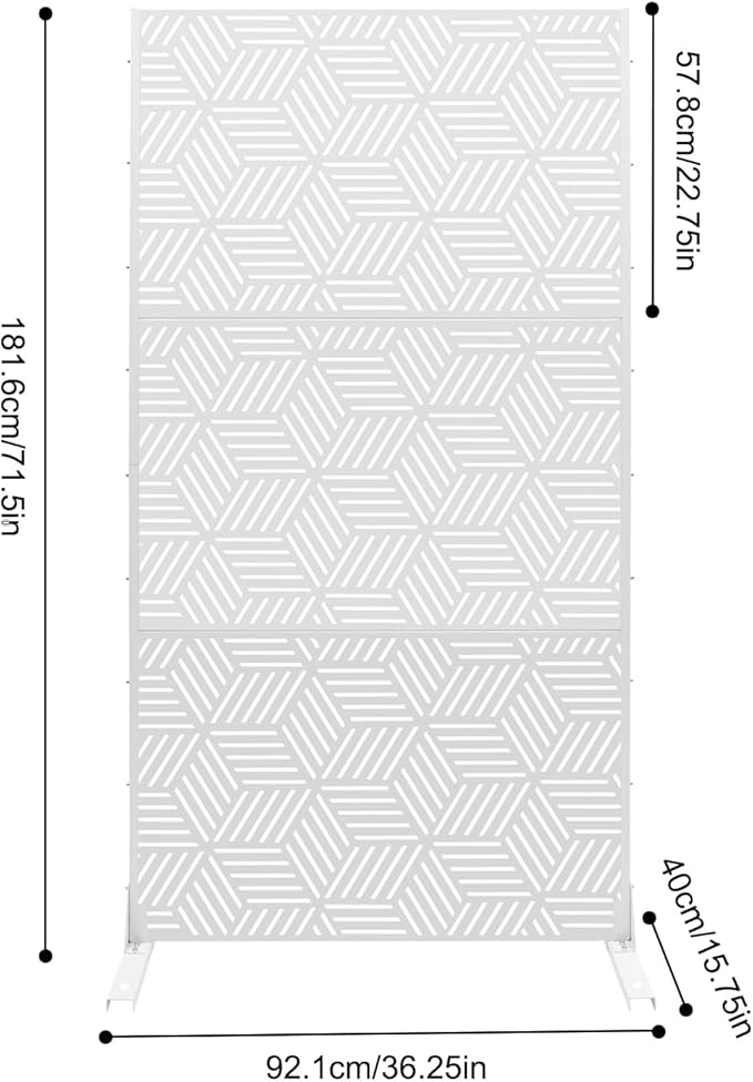 Metal Privacy Screen, 72" H x 36" W Freestanding Privacy Screens, Patio Decorative Metal Fence Panels with Stand, Portable Divider Screens, for Backyard/Patio/Deck (White-Rhombic, 72''H×36''W)