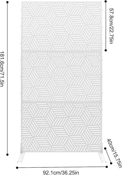 Metal Privacy Screen, 72" H x 36" W Freestanding Privacy Screens, Patio Decorative Metal Fence Panels with Stand, Portable Divider Screens, for Backyard/Patio/Deck (White-Rhombic, 72''H×36''W)