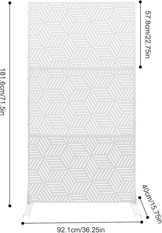 Metal Privacy Screen, 72" H x 36" W Freestanding Privacy Screens, Patio Decorative Metal Fence Panels with Stand, Portable Divider Screens, for Backyard/Patio/Deck (White-Rhombic, 72''H×36''W)