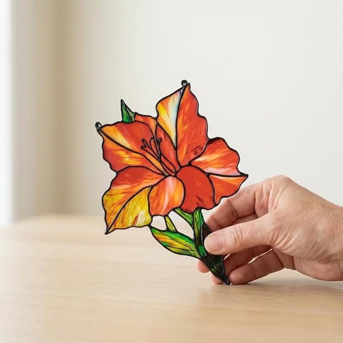 Red Gladiolus Flower Handmade Resin Suncatchers, Artisan Sun Catcher, Stained Glass Effect, Flower Suncatchers for Window Hanging, Garden Decor, Gift for Mother's Day Mom Women Grandma Wife