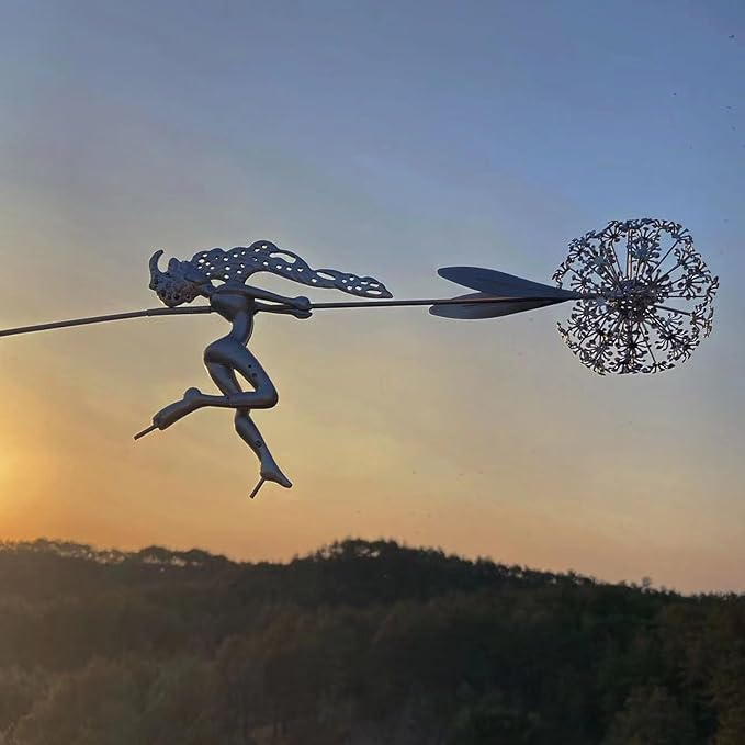 Flower Fairy Dancing with Dandelion, Fairy Garden Sculptures, Angel Metal Ornaments Gardens Art Sculpture, Stainless Steel Statue Garden Ornaments Art Decorations for Outdoor Yard Lawn Patio (E_3D)