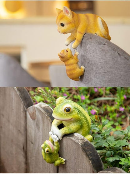 Primst 2PCS Hanging Cute Animal Statues Outdoor Garden Fence Decor, Resin Frog Sculpture for Patio, Lawn, Yard Art Decoration, Figurine Ornament Gift (Frog)