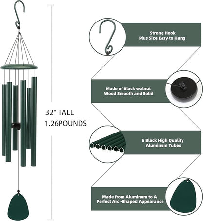 FSVGYY Wind-Chimes-Outdoor-Deep-Tone, Large Soothing Melodic Tones Windchimes, Wind Chimes for Outside, Memorial Wind Chime Best Gift for Mom Women Grandma Neighbors(32" Forest Green Coated Aluminum)