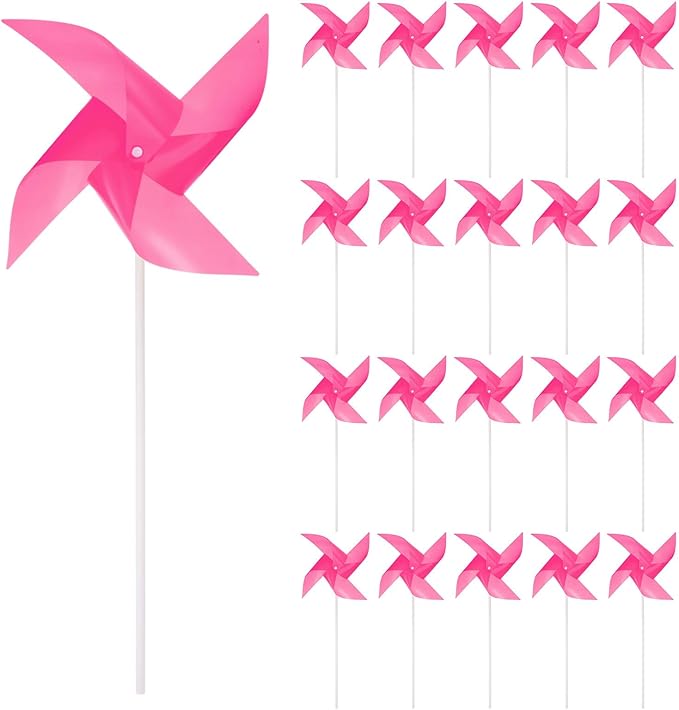 HARFINGTON 50pcs Windmills for The Yard Garden 15" x 7.5" 4 Leaves Pinwheels Wind Mills Spinners Windproof Waterproof Bird Devices with Stakes for Patio Decor, Pink