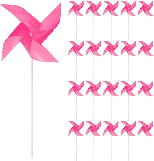 HARFINGTON 50pcs Windmills for The Yard Garden 15" x 7.5" 4 Leaves Pinwheels Wind Mills Spinners Windproof Waterproof Bird Devices with Stakes for Patio Decor, Pink